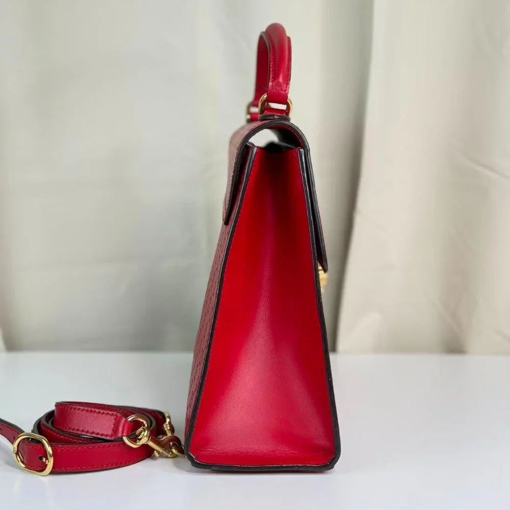 Gucci GG Logo Printed Red Leather Padlock Shoulder Bag with Gold Tone Lock